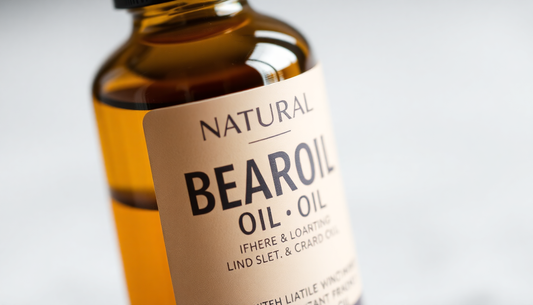 A close-up of a bottle of natural beard oil